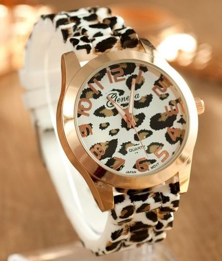Dámske hodinky Geneva Leopard - biele