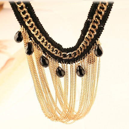 Glamour náhrdelník - zlatý čierny Chain