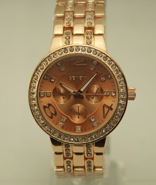Dámske hodinky Diamond s vykladaným náramkom - zlaté Rose Gold