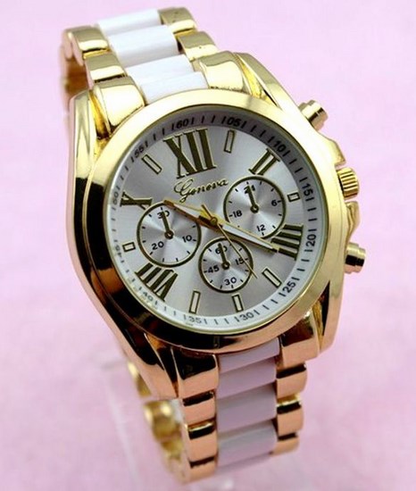 Dámske hodinky Geneva Stripe R - zlaté White