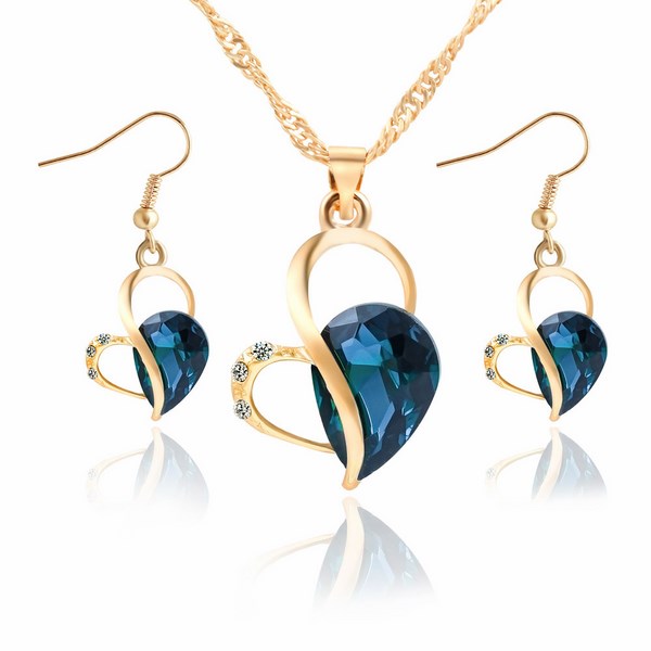 Set náušnice a náhrdelník Srdce Gold - modrý