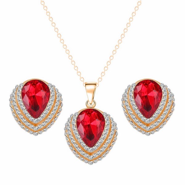 Set náušnice a náhrdelník Gold - červený