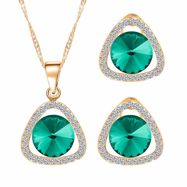 Set náušnice a náhrdelník Gold  - Blue Green