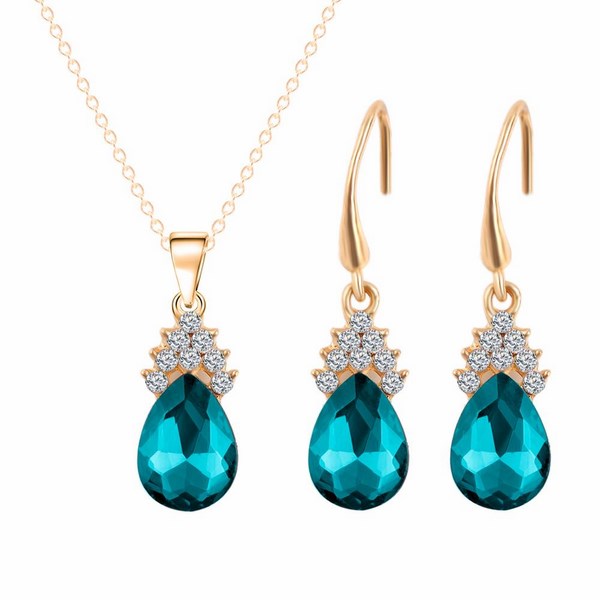 Vykladaný set náušnice a náhrdelník zlatý - Blue Green