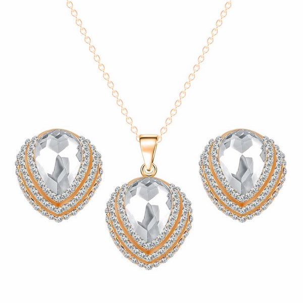 Vykladaný set náušnice a náhrdelník Gold Triple  - Crystal