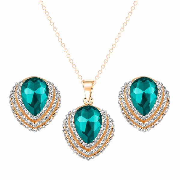 Vykladaný set náušnice a náhrdelník Gold Triple  - modrý