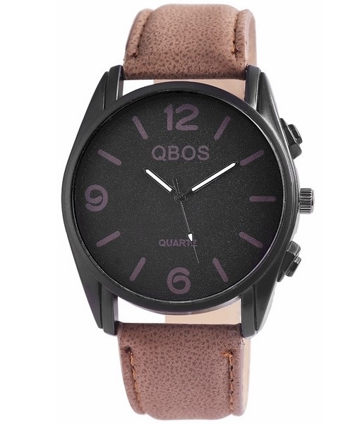 Pánske hodinky QBOS hnedé Basic Black