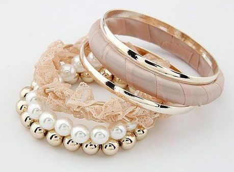 Glam náramok Six PINK - Gold/White Pearl