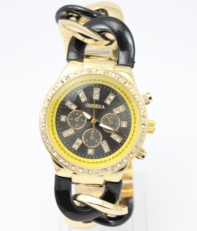 Dámske hodinky Geneva - náramok reťaz Gold Black