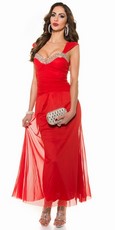 Dlhé trendy šaty s kamienkami - červené