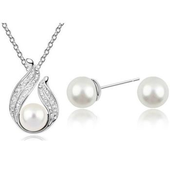 Austrian Crystal SW set náušnice + náhrdelník Pearl strieborný