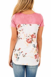 Tričko s kvetinovou potlačou - ružové